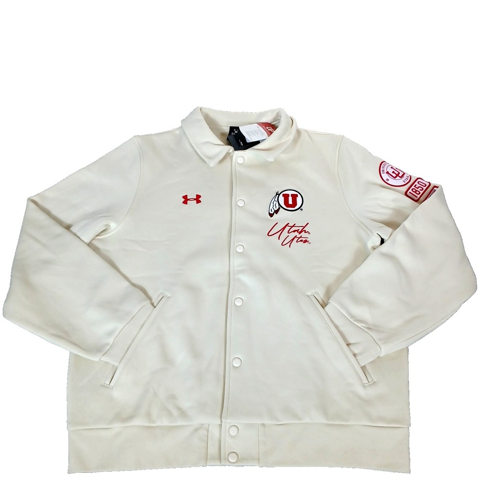 Men's Under Armour Stone Utah Utes Gameday Icon Full-Snap Fleece Jacket Size L